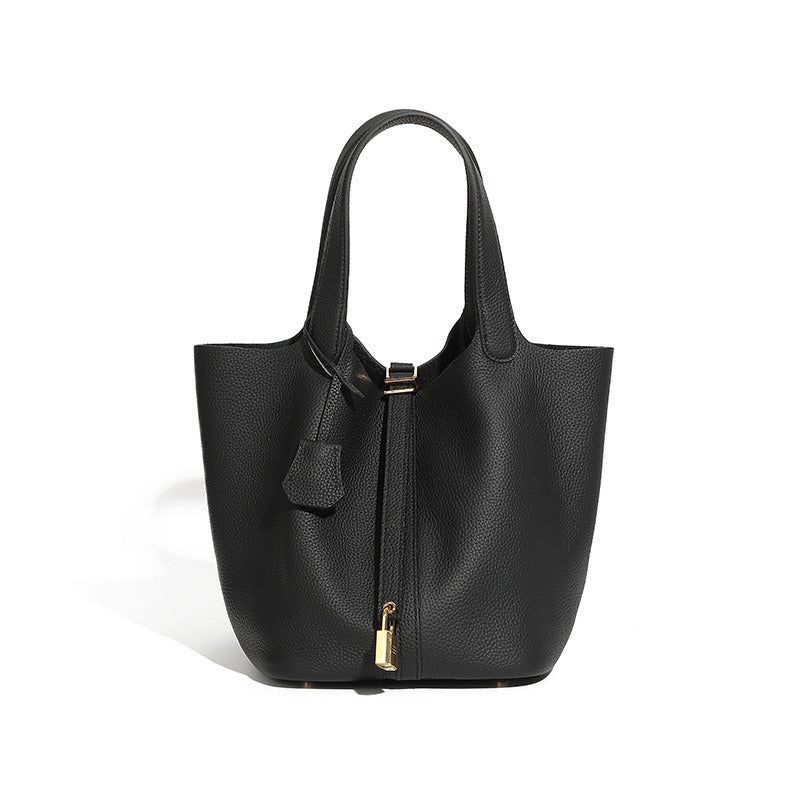Genuine Leather Luxe Bucket Tote Bag
