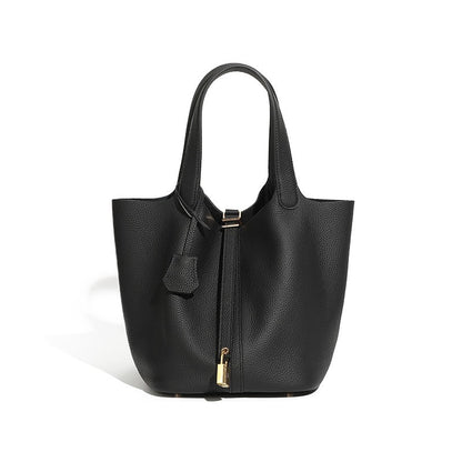 Genuine Leather Luxe Bucket Tote Bag