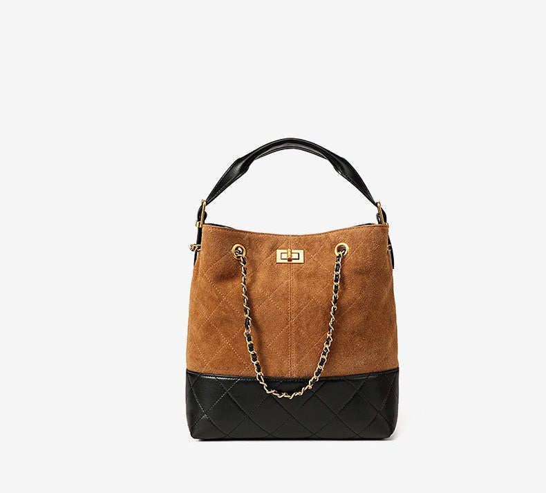 Quilted Suede Chain Bucket Bag