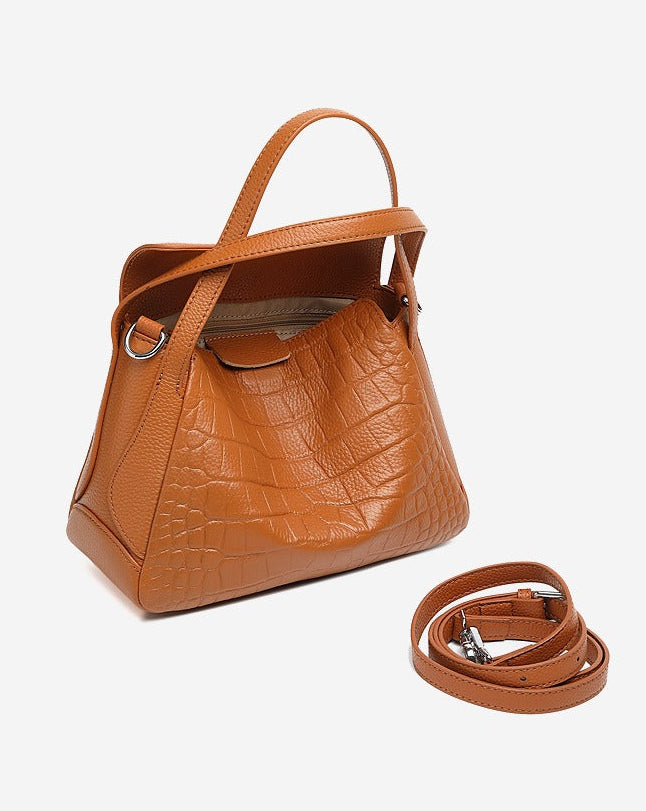 Crocodile Pattern Leather Flap Handbag