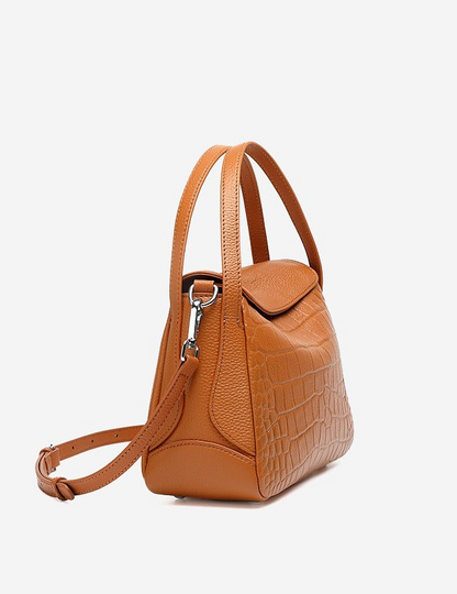 Crocodile Pattern Leather Flap Handbag