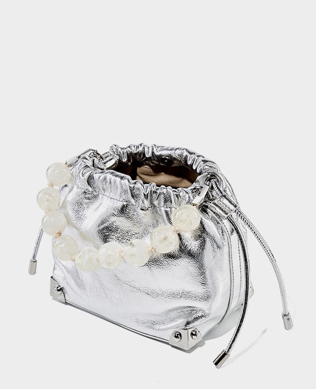 Chic Metallic Leather Drawstring Bag