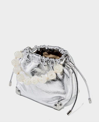 Chic Metallic Leather Drawstring Bag