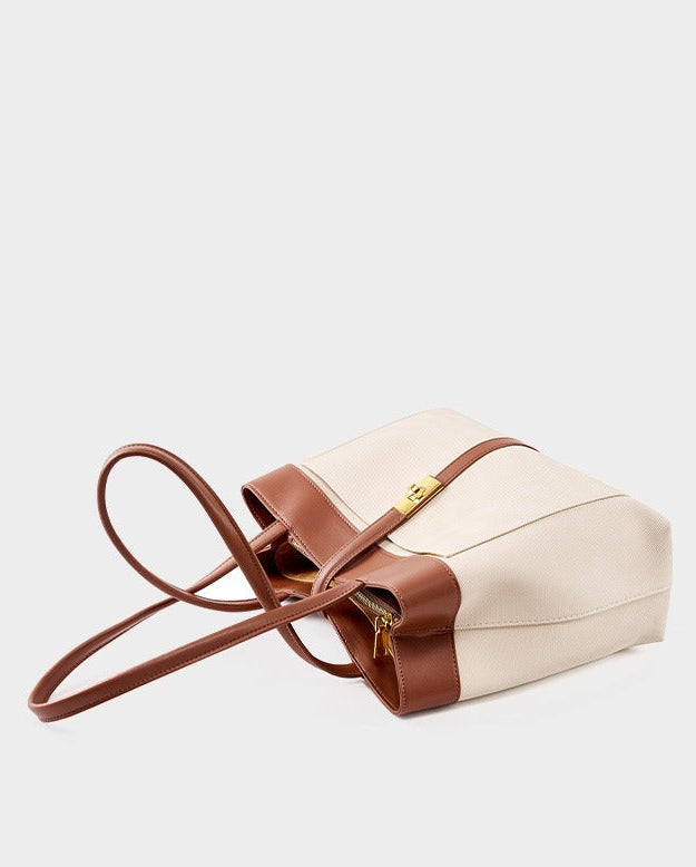 Colorblock Woven Leather Tote Bag