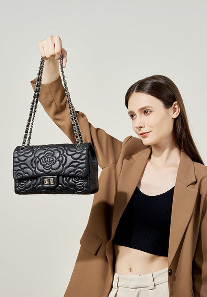 Floral Embroidered Leather Chain Bag