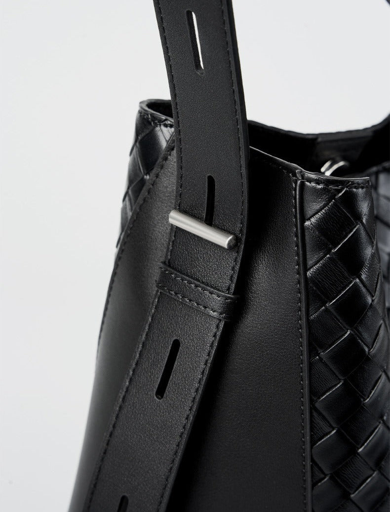Woven Leather Bucket Shoulder Bag