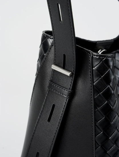 Woven Leather Bucket Shoulder Bag