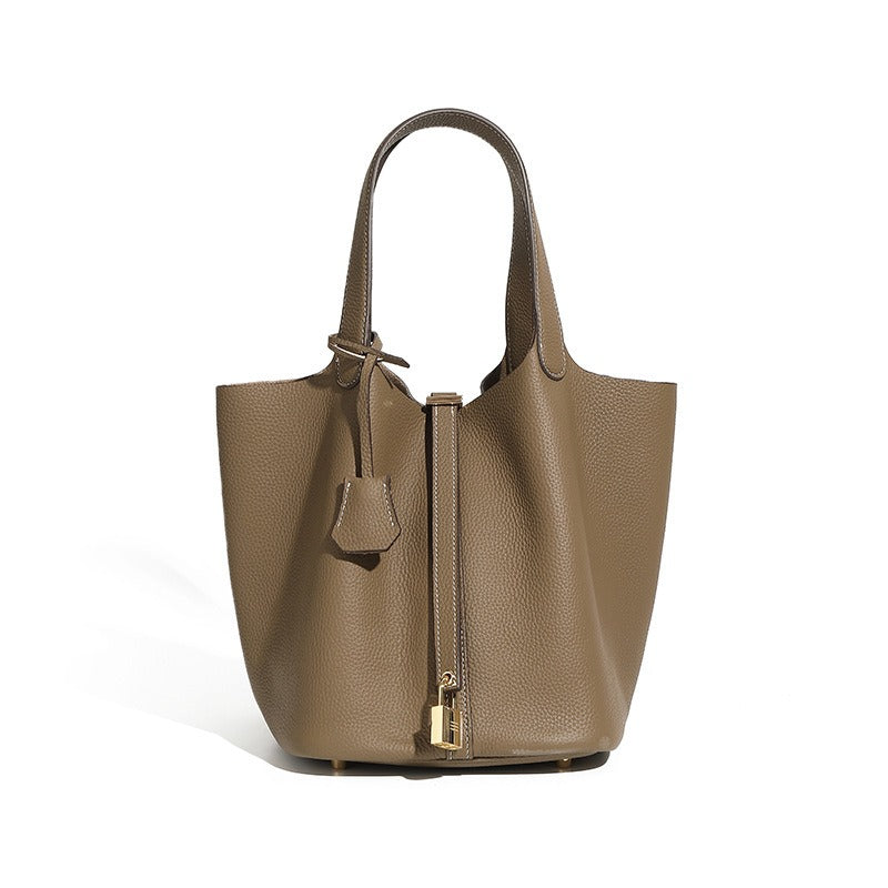Genuine Leather Luxe Bucket Tote Bag