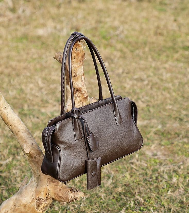 Leather Shoulder Tote With Charm