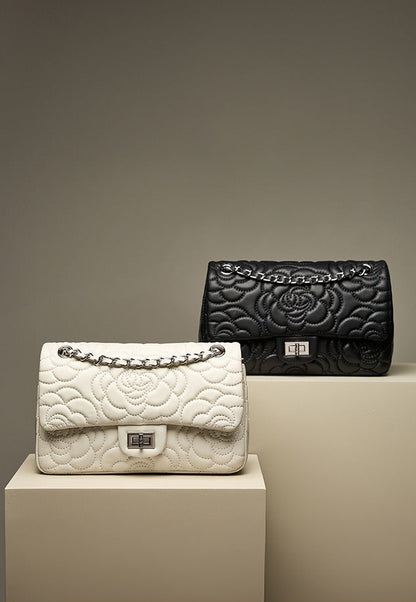 Floral Embroidered Leather Chain Bag