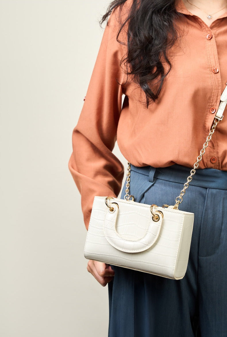 Crocodile Embossed Leather Handbag