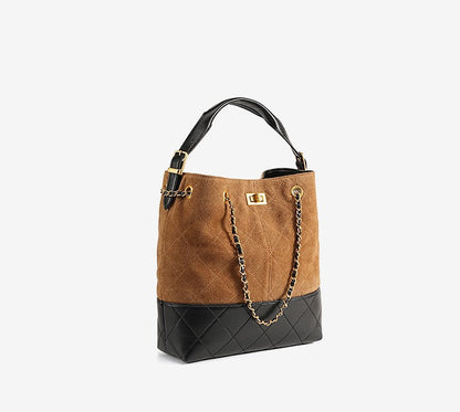 Quilted Suede Chain Bucket Bag