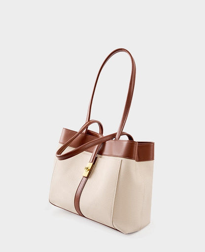 Colorblock Woven Leather Tote Bag
