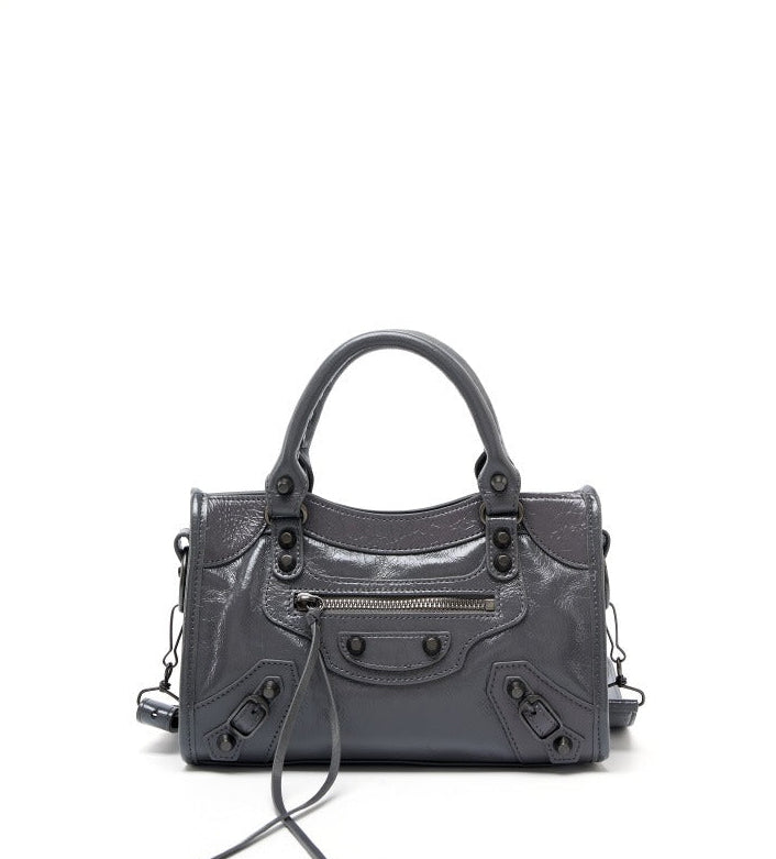 Crinkled Leather Rivet City Tote