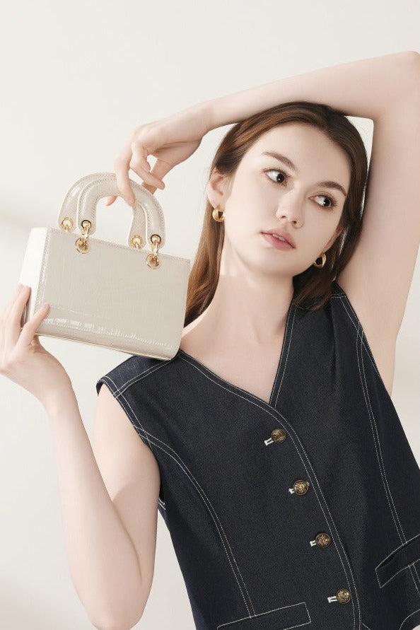 Crocodile Embossed Leather Handbag