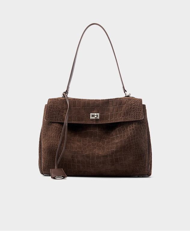 Textured Suede Shoulder Flap Bag