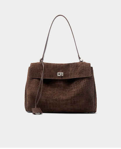 Textured Suede Shoulder Flap Bag