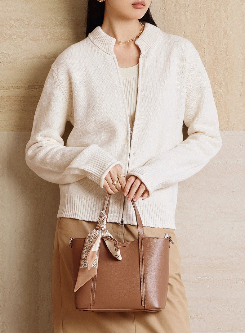 Silk Scarf Leather Tote Bag