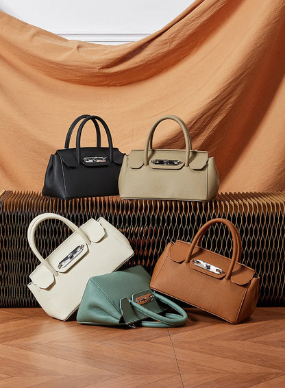 Textured Leather Twist Lock Handbag