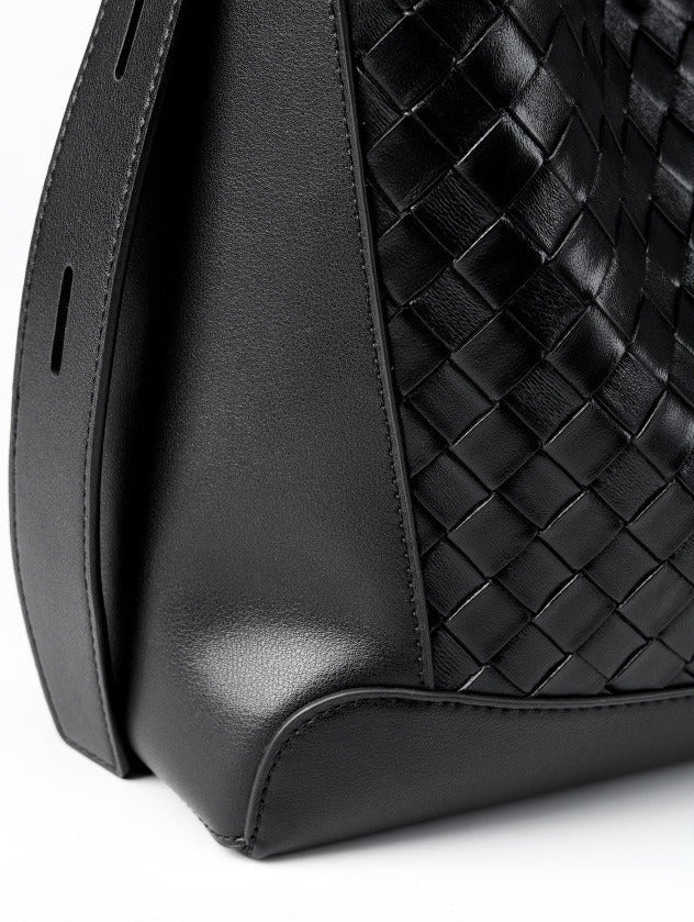 Woven Leather Bucket Shoulder Bag