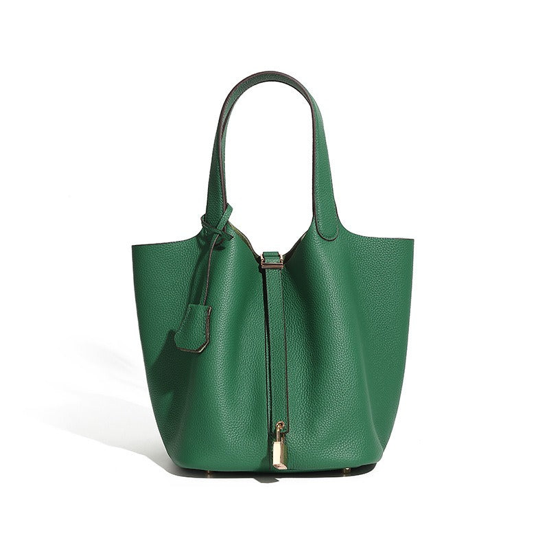 Genuine Leather Luxe Bucket Tote Bag