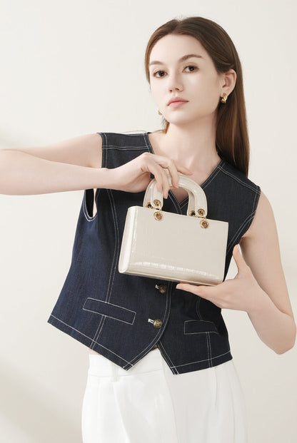 Crocodile Embossed Leather Handbag