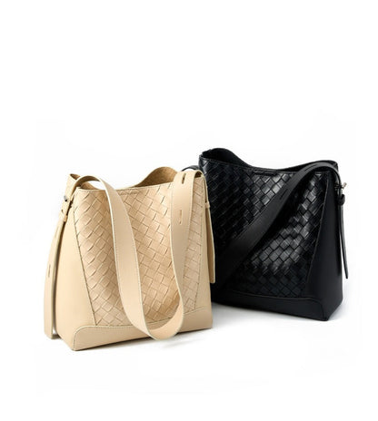 Woven Leather Bucket Shoulder Bag