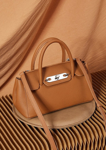 Textured Leather Twist Lock Handbag