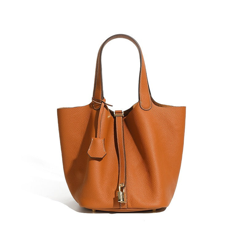 Genuine Leather Luxe Bucket Tote Bag