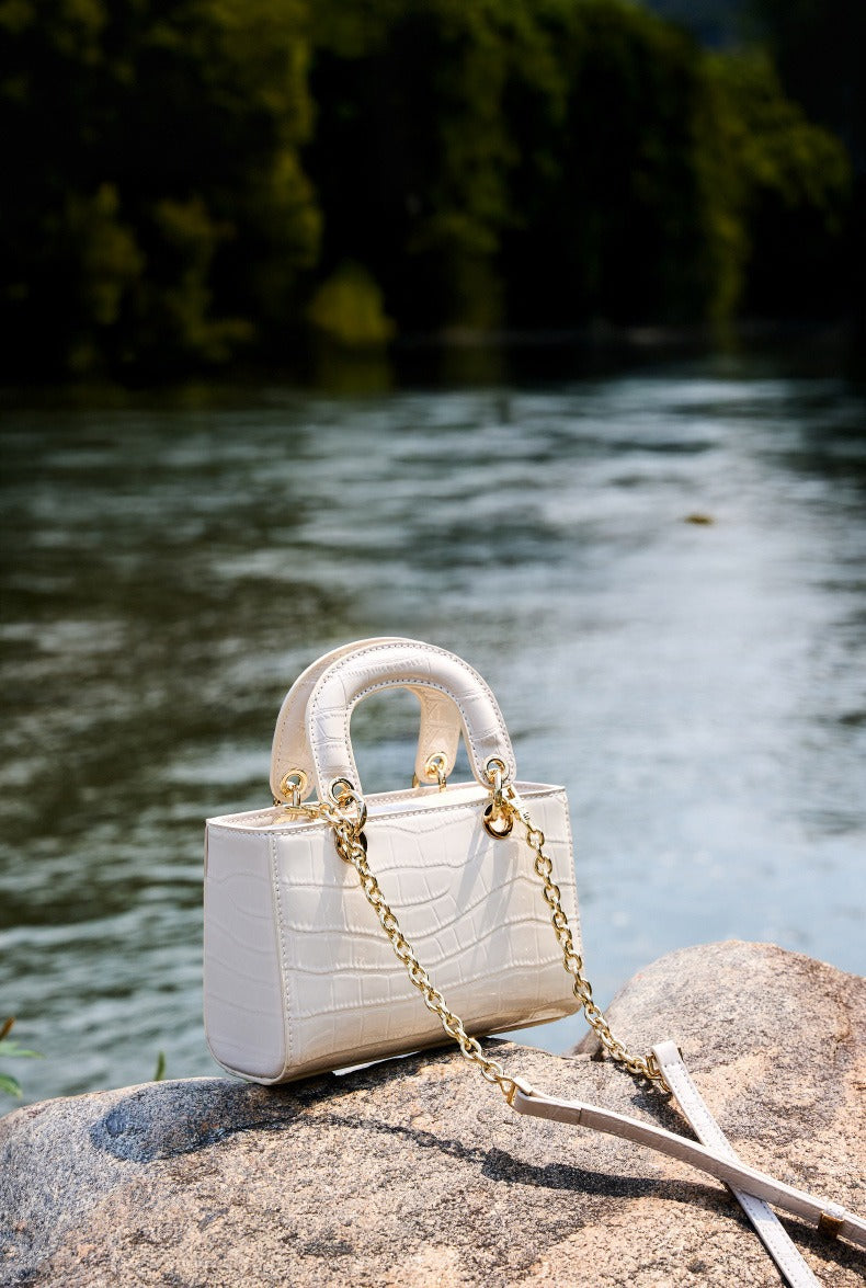 Crocodile Embossed Leather Handbag