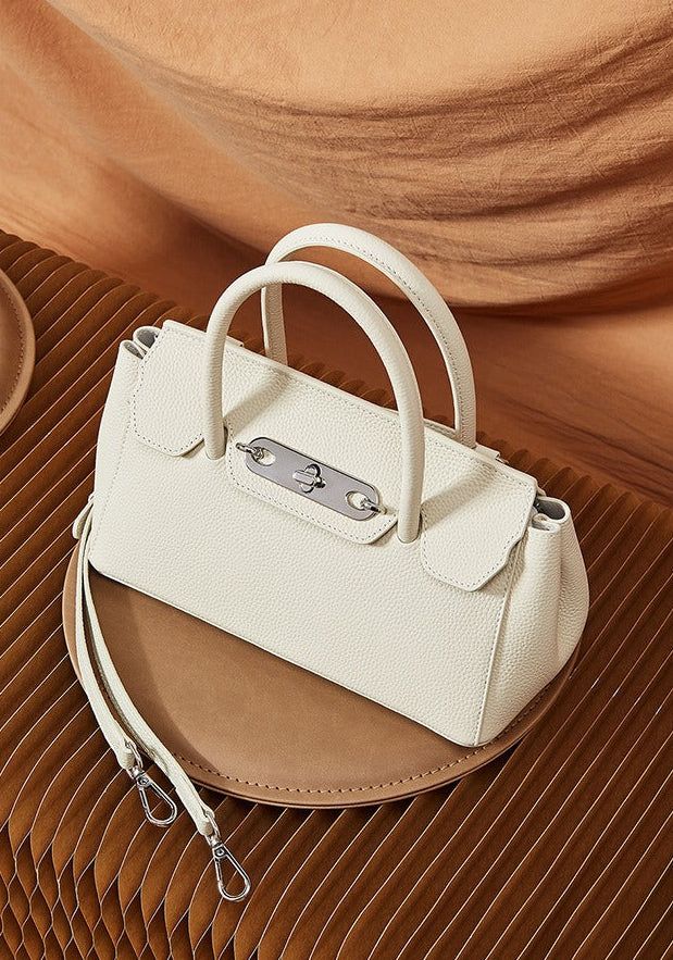 Textured Leather Twist Lock Handbag