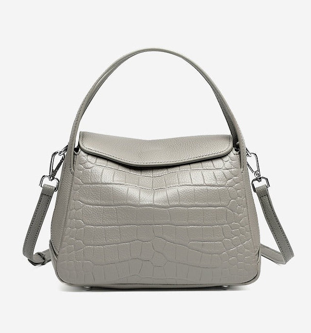 Crocodile Pattern Leather Flap Handbag