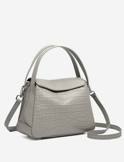 Crocodile Pattern Leather Flap Handbag