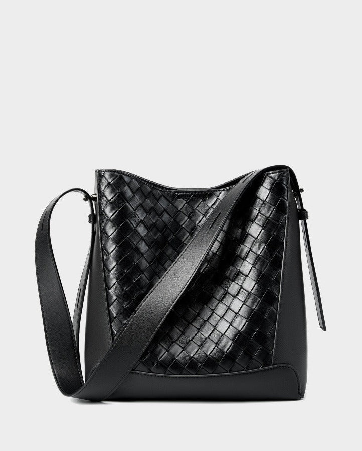 Woven Leather Bucket Shoulder Bag