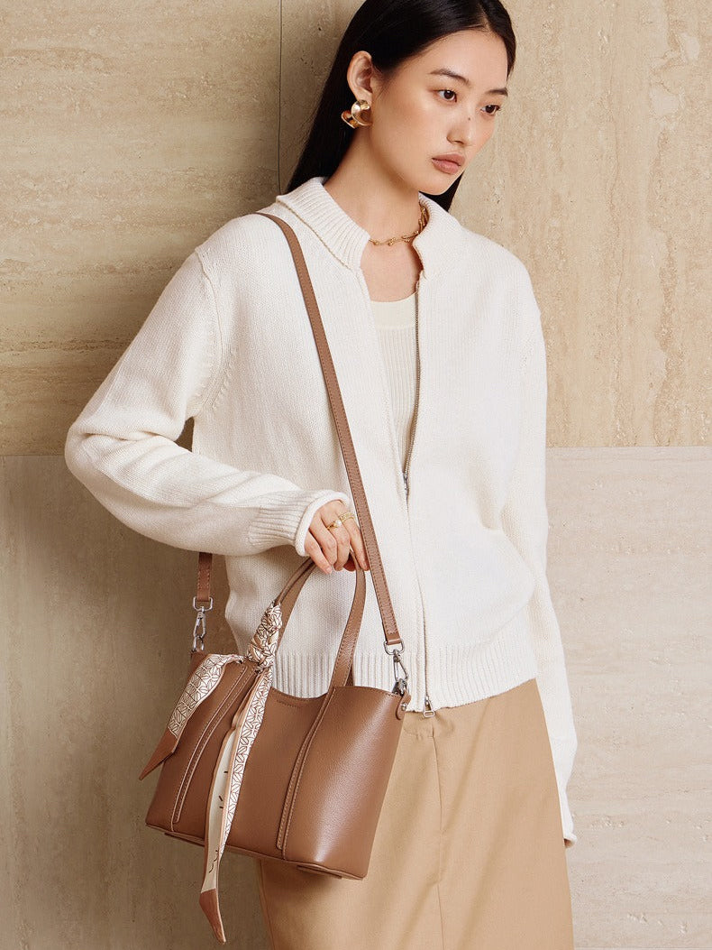 Silk Scarf Leather Tote Bag
