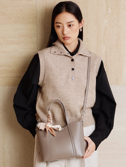 Silk Scarf Leather Tote Bag