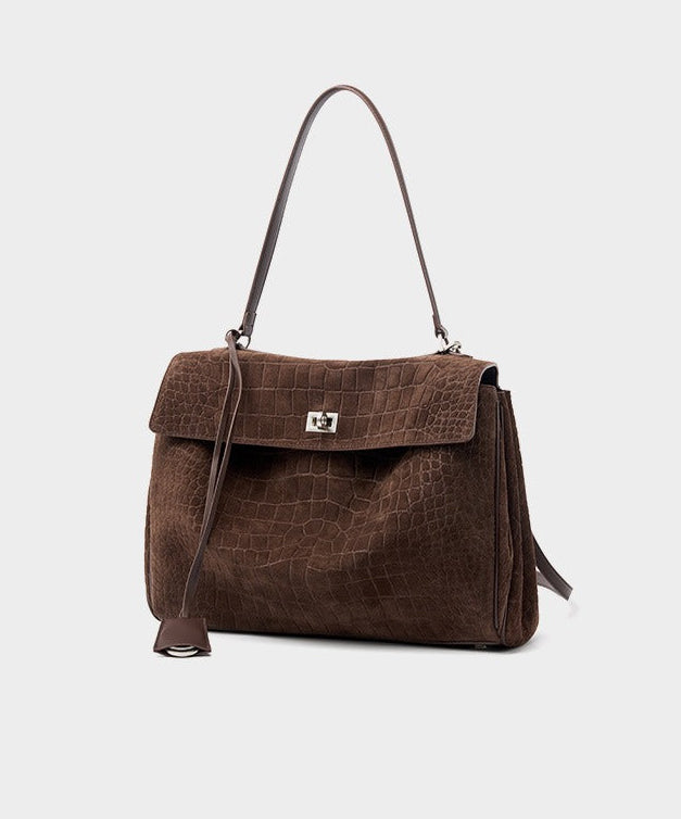 Textured Suede Shoulder Flap Bag