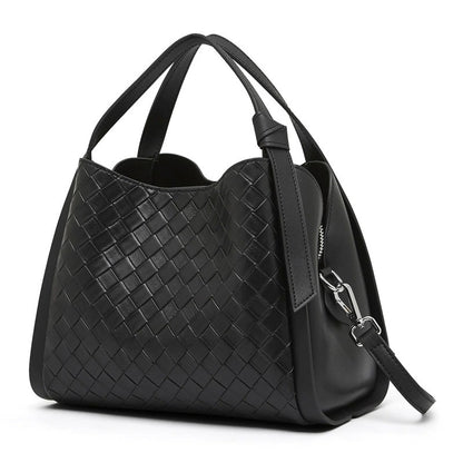Woven Leather Bucket Tote Bag