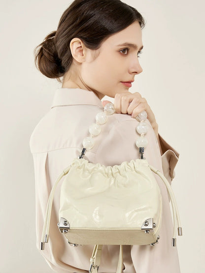 Chic Metallic Leather Drawstring Bag