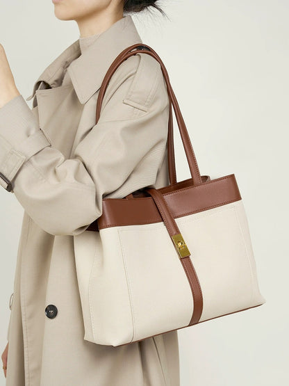 Colorblock Woven Leather Tote Bag