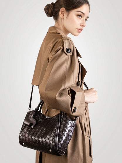 Woven Leather Charm Tote Bag