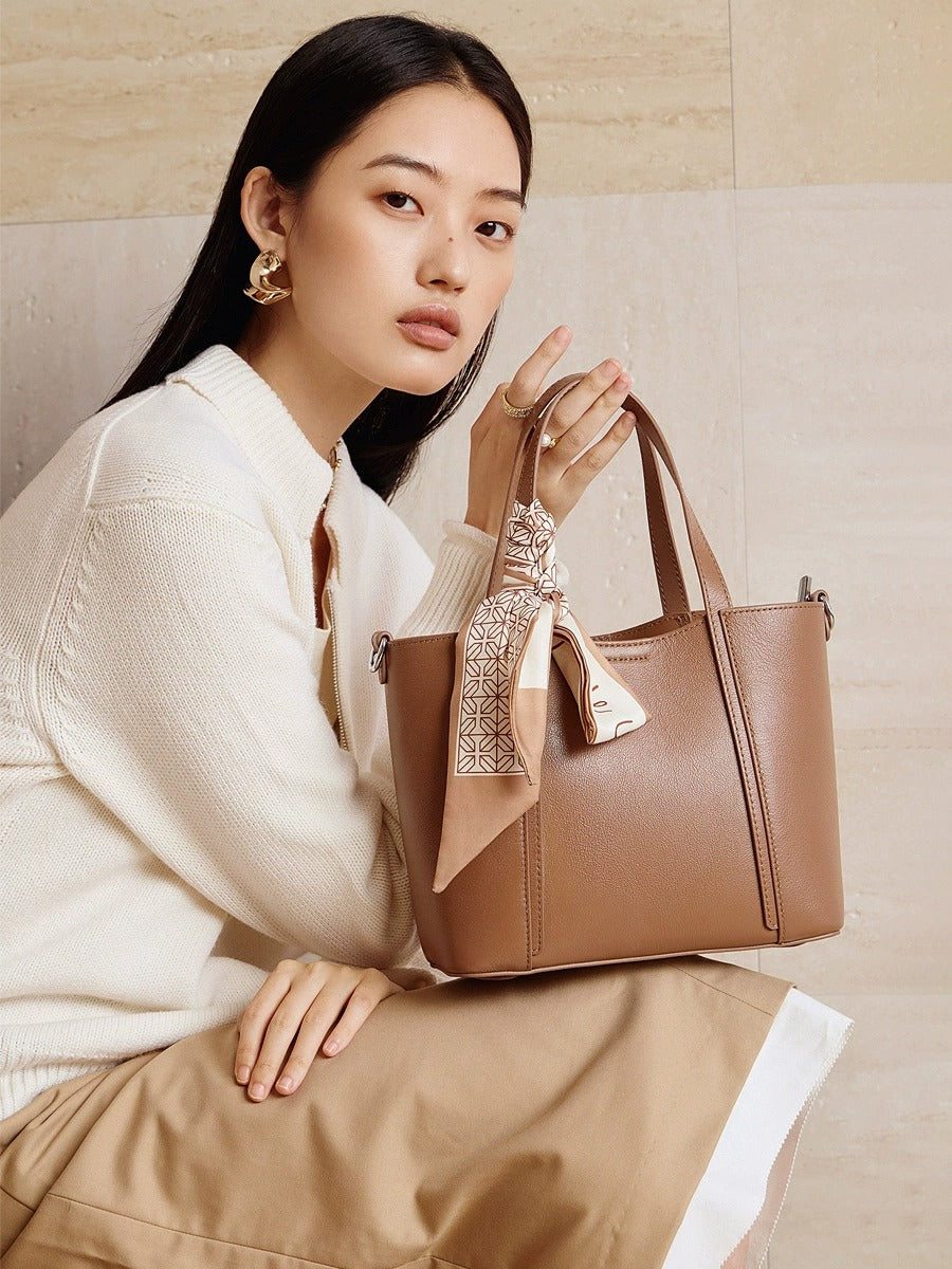 Silk Scarf Leather Tote Bag