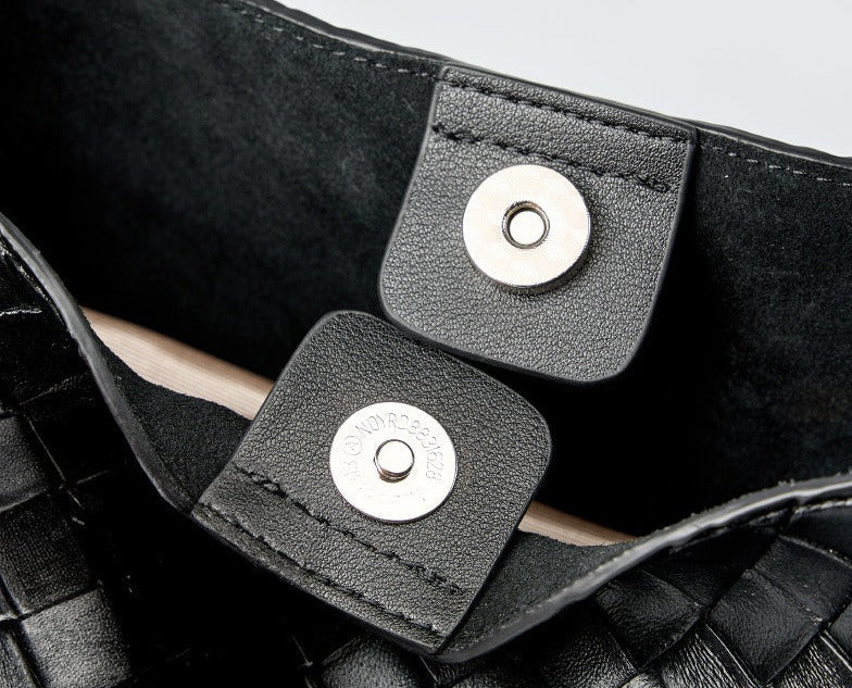 Woven Leather Bucket Shoulder Bag