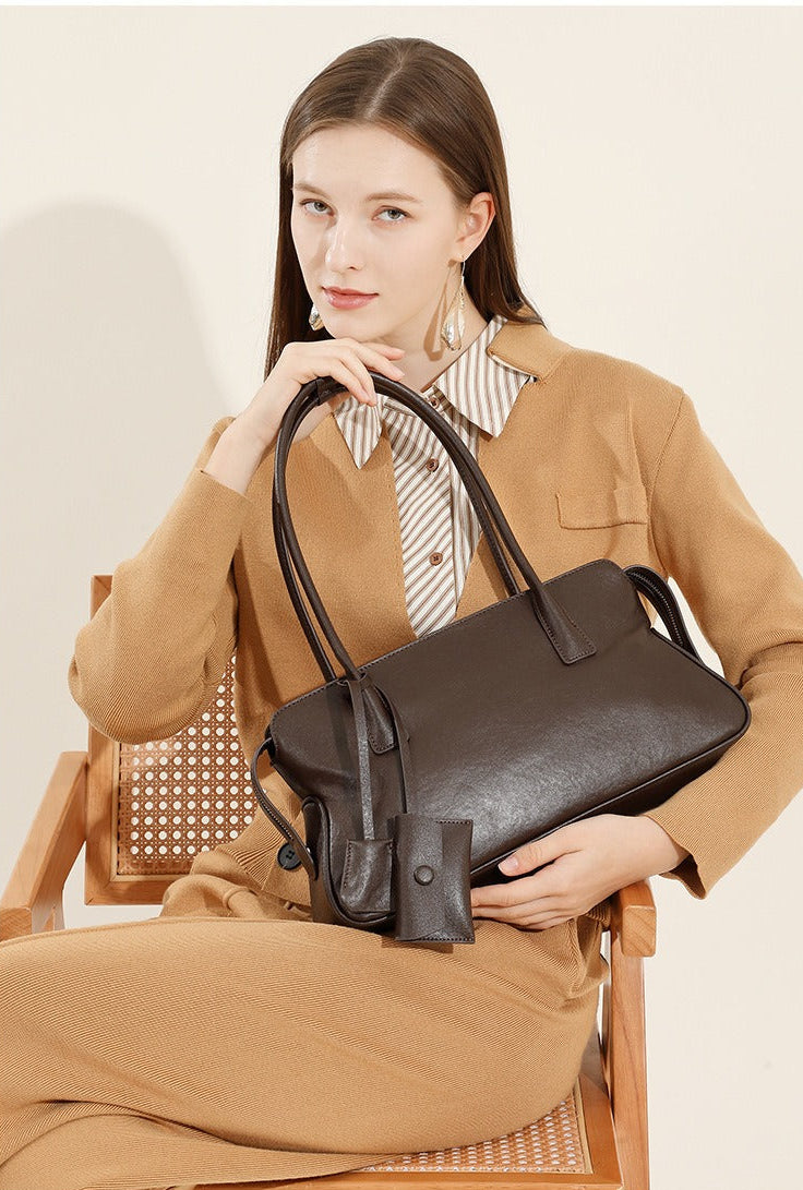 Leather Shoulder Tote With Charm