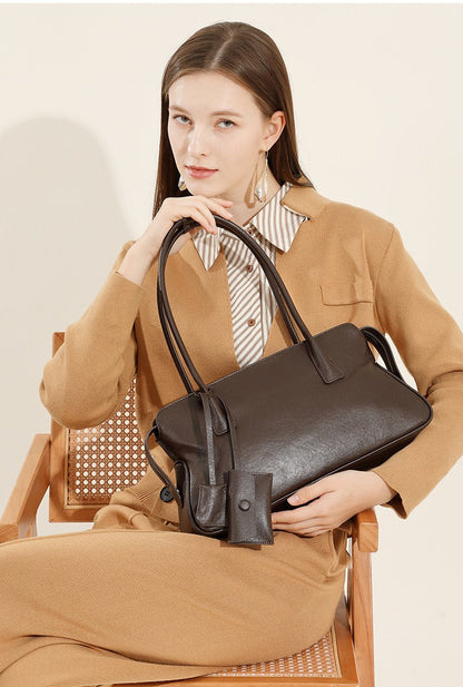 Leather Shoulder Tote With Charm