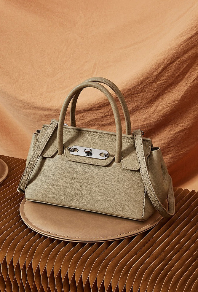Textured Leather Twist Lock Handbag