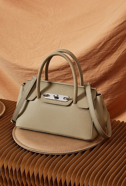 Textured Leather Twist Lock Handbag