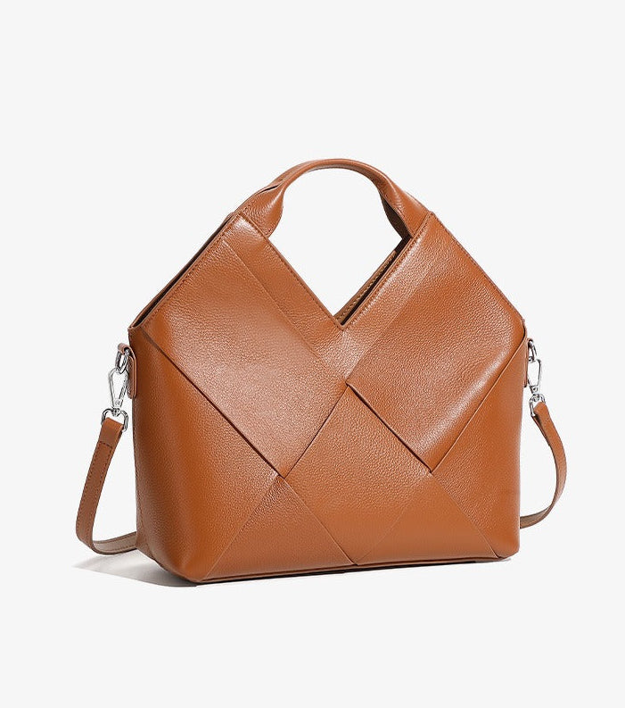 Woven Leather Geometric Tote Bag