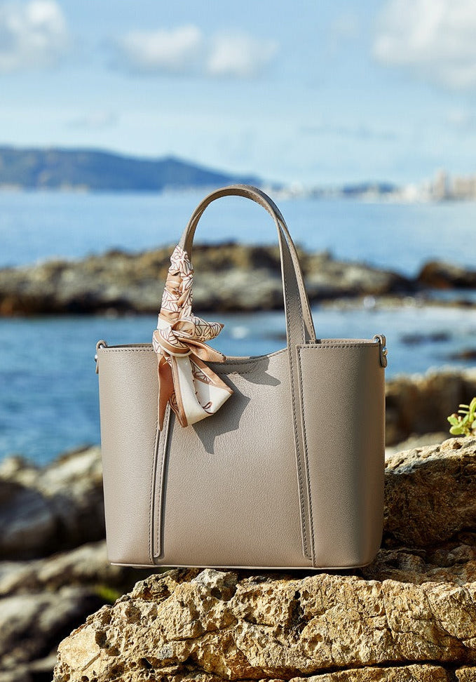 Silk Scarf Leather Tote Bag