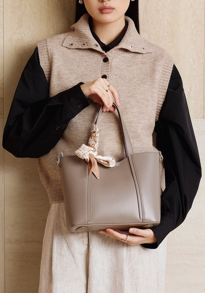 Silk Scarf Leather Tote Bag